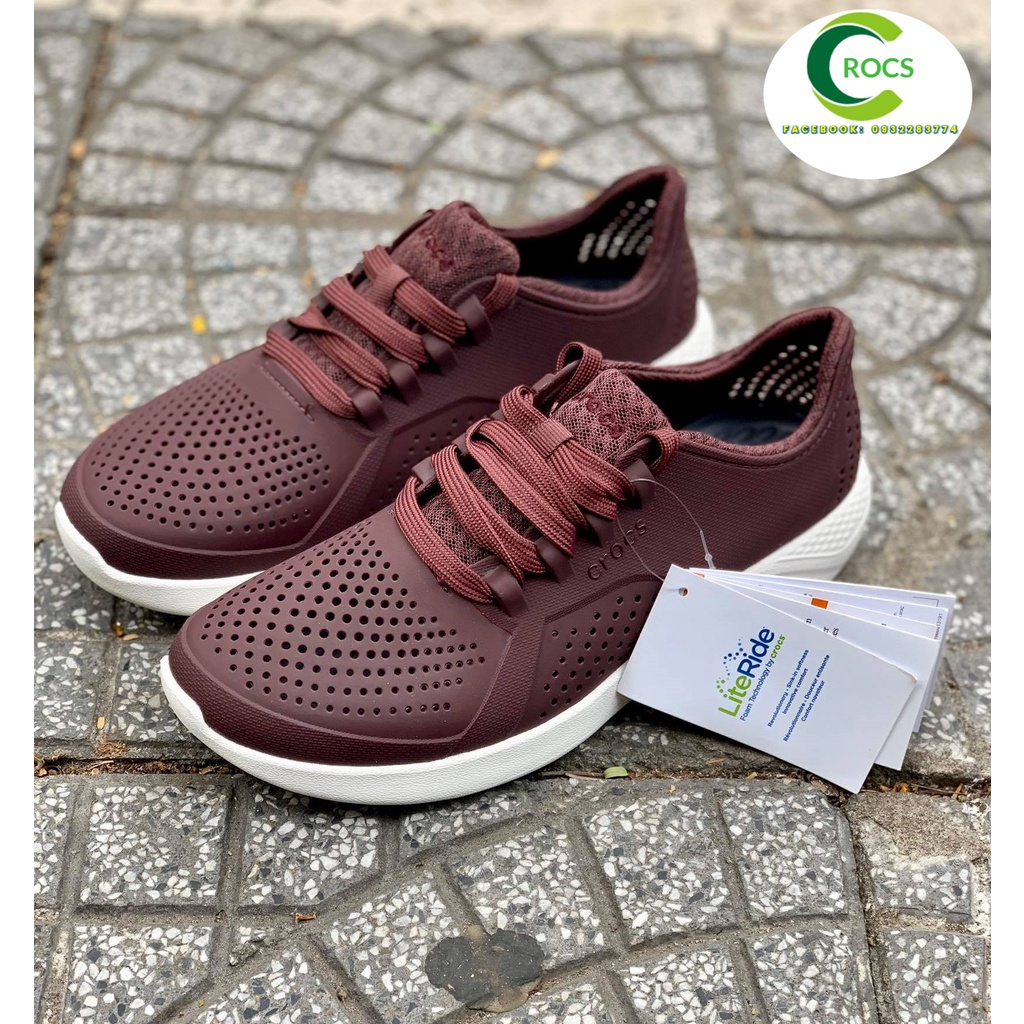 Giày nhựa đi mưa chống hôi chân -Croslite-Literide-Pacer cho nữ màu đỏ mận