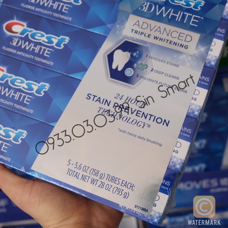 KEM ĐÁNH RĂNG CREST 3D WHITE ADVANCED TRIPLE WHITENING 158G