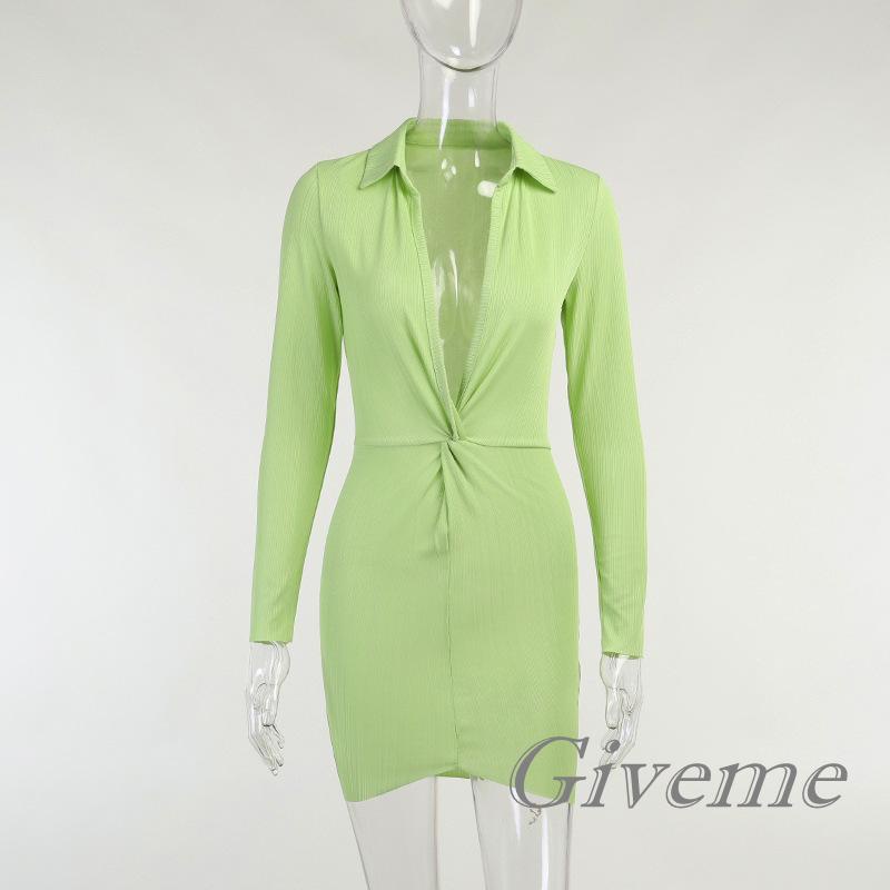 Đầm Tay Dài Cổ Chữ V Màu Trơn Thời Trang Dành Cho Nữ