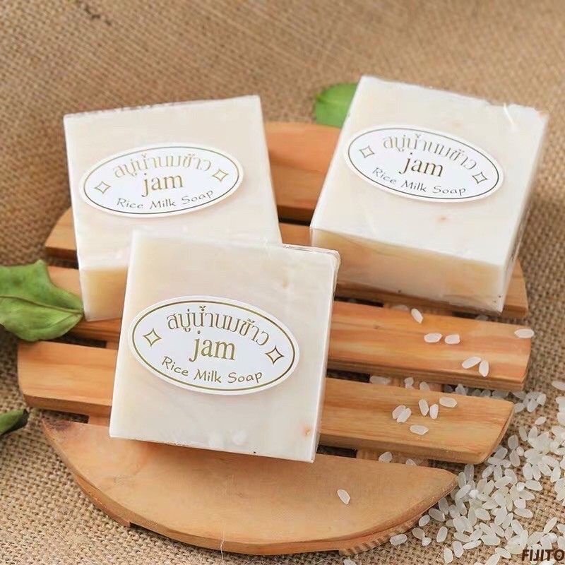 Xà phòng cám gạo Thái Lan JAM RICE MILK SOAP trắng da tảy tế bào chết lốc 12 cục AZ P.203