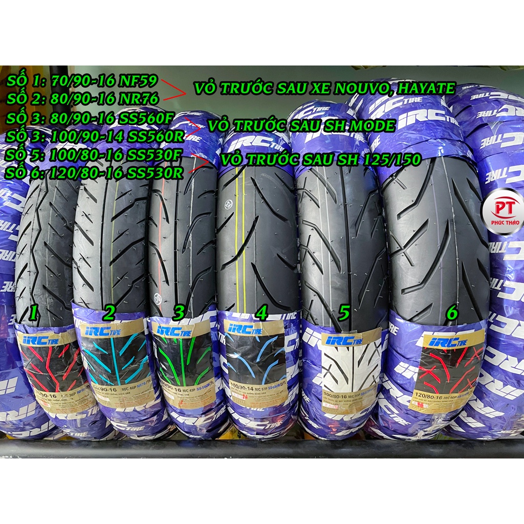 Vỏ IRC xe ga SH 125/150, PCX, NVX, SH Mode, Lead, Free Go, Zoomer, Scoopy, Vario, Click, Vision. Lốp xe IRC chính hãng