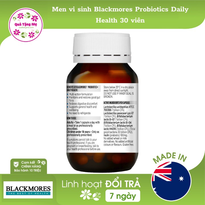 Men vi sinh Blackmores Probiotics Daily Health 30 viên