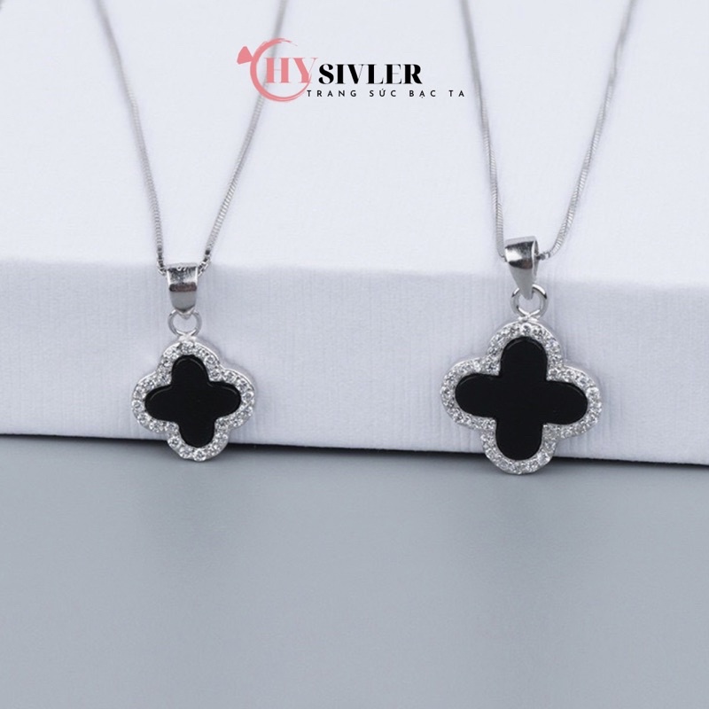 Dây chuyền bạc 4 lá đen sang chảnh nữ tính dây chuyền nữ bạc thật giá rẻ CHY SILVER
