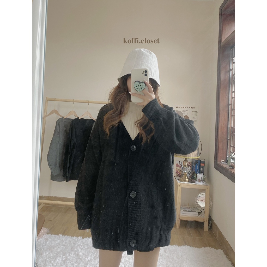 Áo khoác len cardigan màu xám/đen basic freesize dày dặn ấm áp