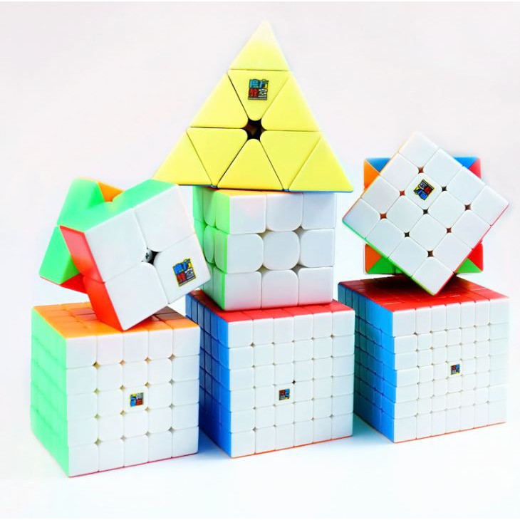 Combo Rubik 2x2 3x3 4x4 5x5 6x6 7x7 Tam Giác Moyu Meilong Cao Cấp Bản Nhựa Màu Không Dán Giấy