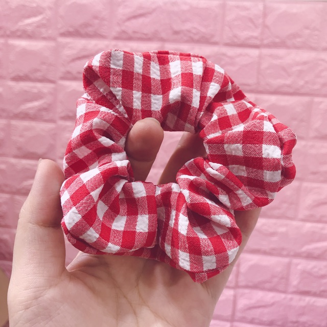 Dây cột tóc vải caro scrunchies phong cách Hàn