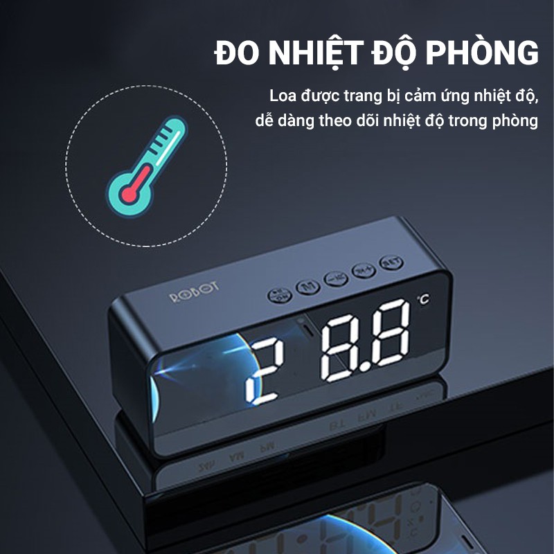 Loa bluetooth mini Robot RB150 kèm đồng hồ báo thức, màn hình LED bluetooth 5.0, đo nhiệt độ phòng, gọi thoại HD