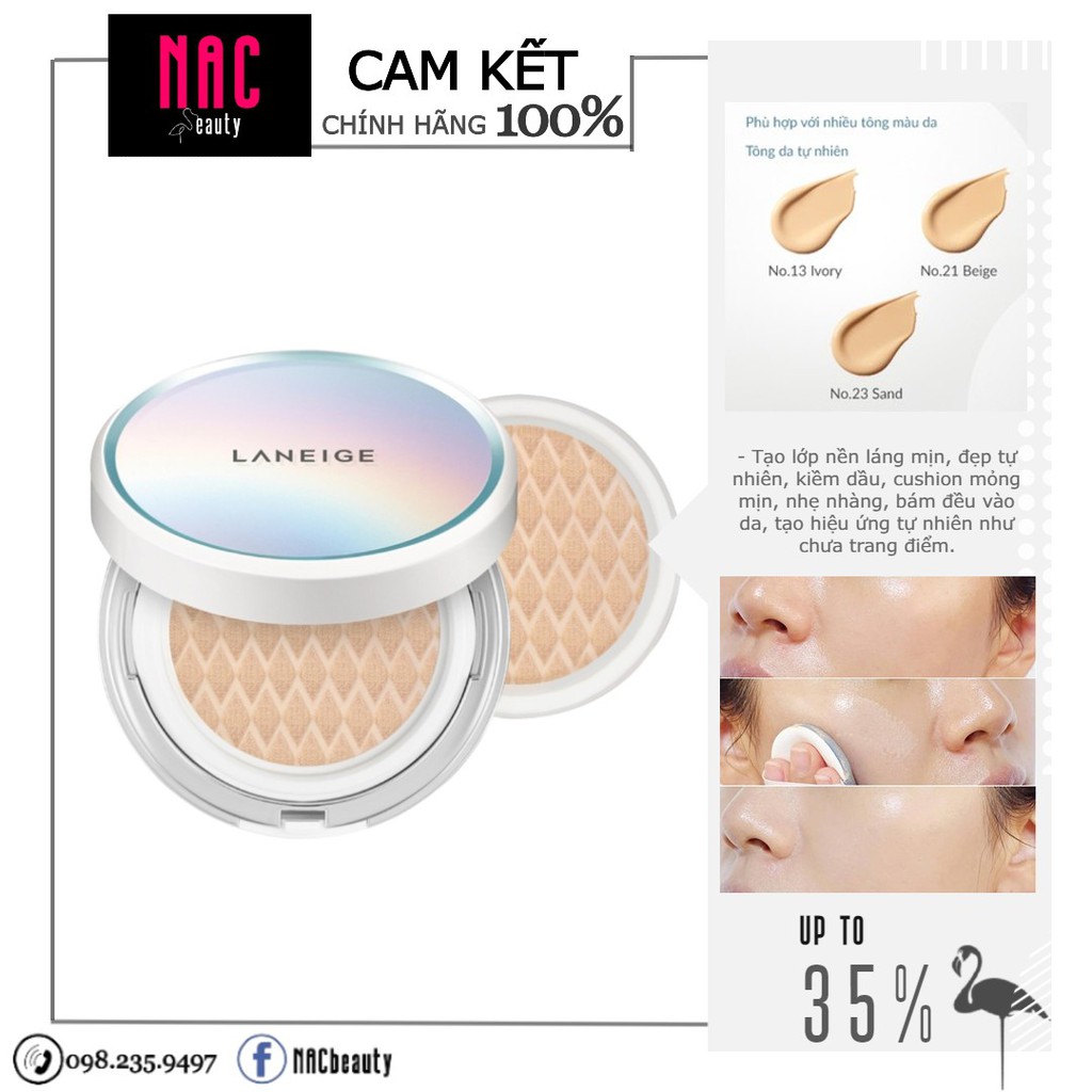 [Chính hãng] Phấn Nước Đa Năng Kiểm Soát Dầu Kèm Lõi Thay Thế Laneige BB Cushion_Pore Control Spf50+ Pa+++ 15gx2