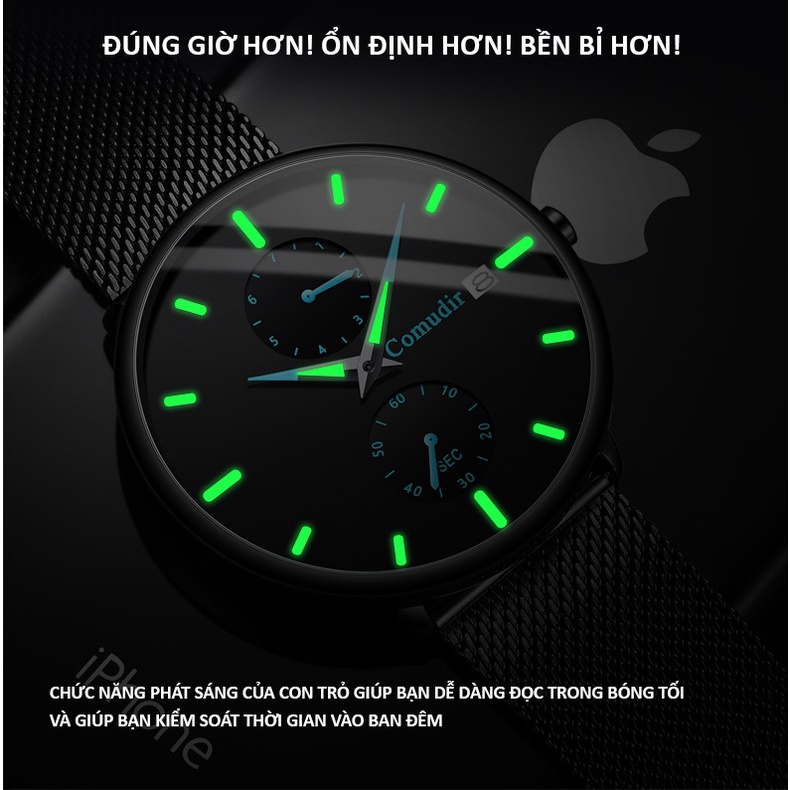 Đồng hồ nam dây Titanium thời trang cao cấp, Đồng hồ đeo tay kim dạ quang có lịch ngày - D077 | BigBuy360 - bigbuy360.vn