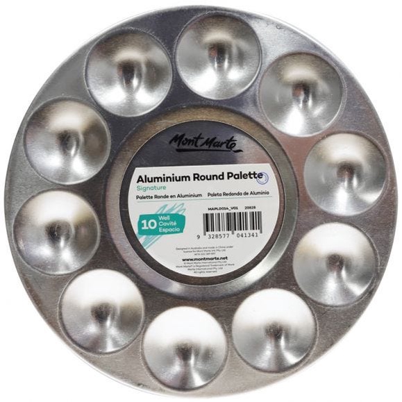 Khay Pha Màu Kim Loại Bạc 10 ô Tròn Mont Marte 17 cm