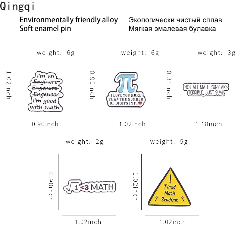 Ghim cài áo Miss Zoe tráng men họa tiết chữ i love math chủ đề toán học sáng tạo