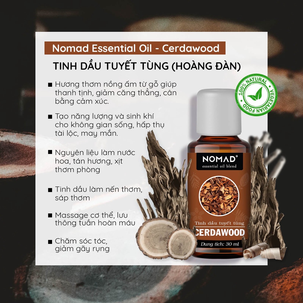 Tinh Dầu Dòng Gỗ Nomad Essential Oil xông thơm phòng, thanh lọc không khí, làm nến thơm 10ml