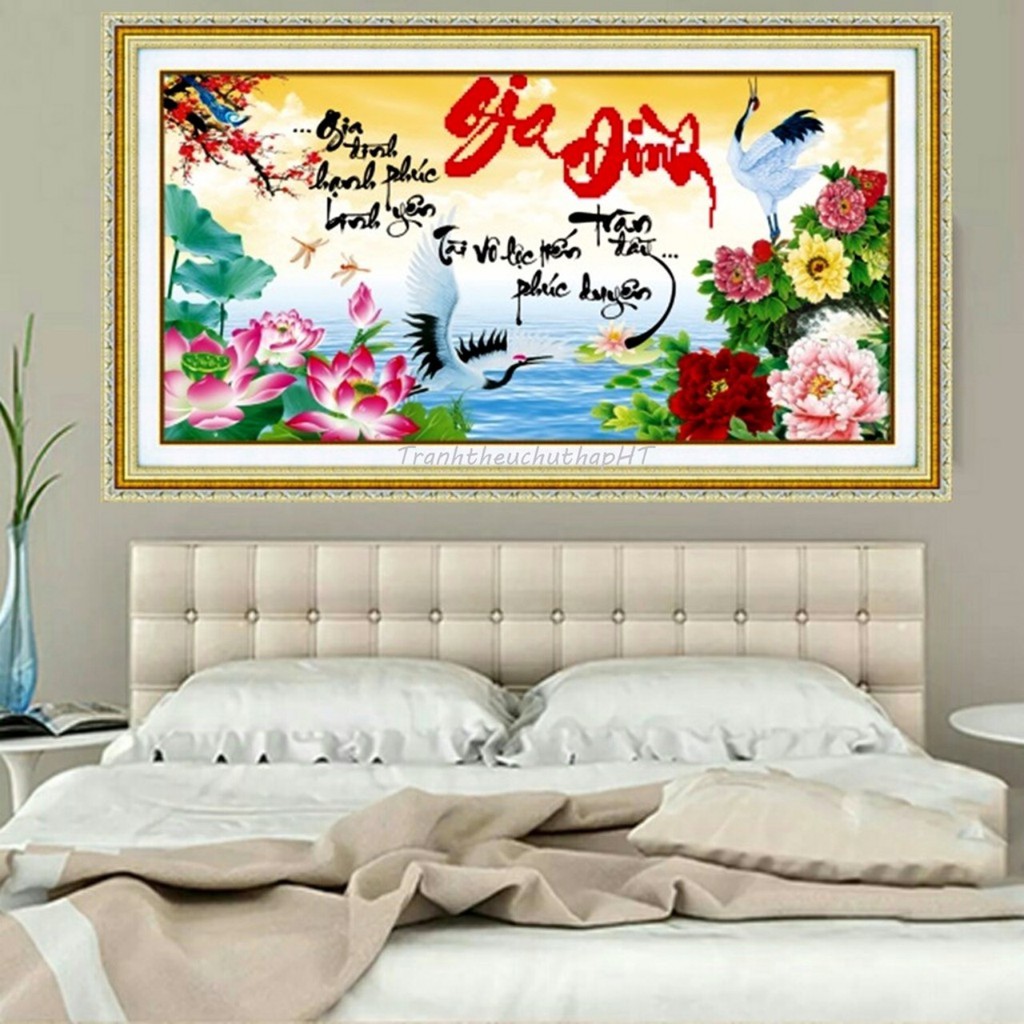 Tranh đính đá Gia Đình Hạnh Phúc Bình Yên 77x45cm LV351