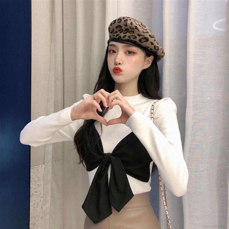 Áo nữ tay dài đính nơ thời trang thanh lịch