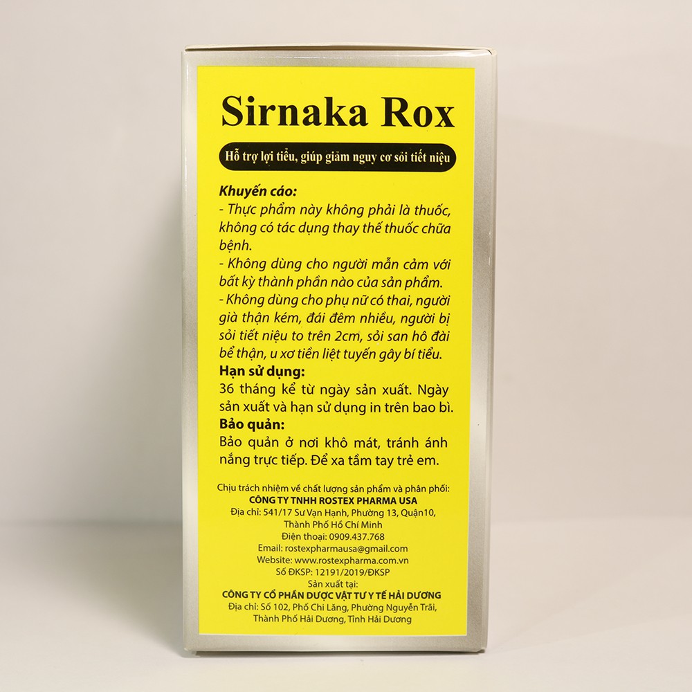 Sirnaka Rox lợi tiểu, giảm nguy cơ sỏi thận, sỏi tiết niệu Hộp 10 gói
