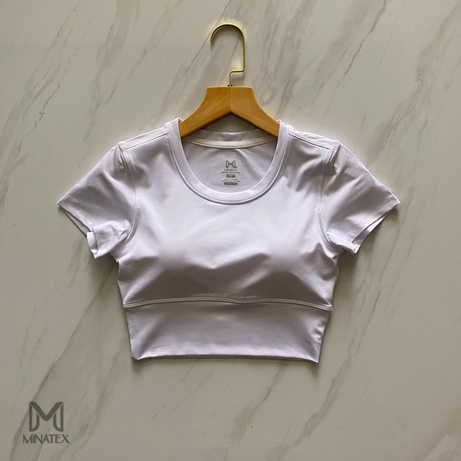 Minatex - Hàng loại 1 - Áo croptop tập gym yoga earobic đai bản to kèm mút ngực vải đanh mịn đường may đẹp xịn chắc chắn