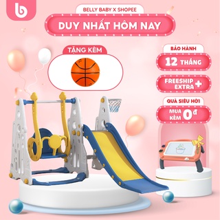 Cầu trượt cho bé, Cầu trượt xích đu 3IN1 Belly Baby, Tặng kèm Bóng rổ cho bé