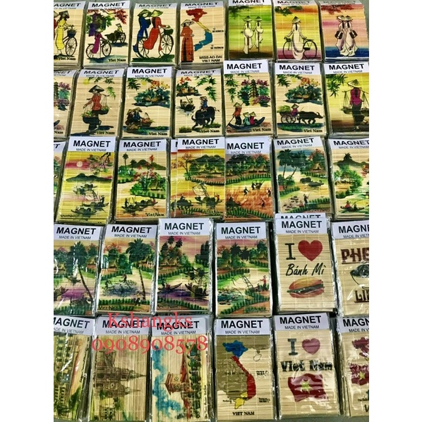 Tranh hít nam châm mành tre vẽ in hình ảnh đồng quê địa danh Việt Nam - Quà tặng lưu niệm magnet souvenir Viêt Nam