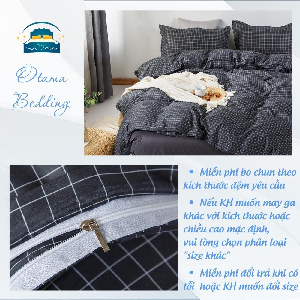 Bộ chăn ga gối họa tiết caro đen nhỏ cotton poly mềm mại thoáng mát Otama Bedding drap bo chun đủ size 1m6 1m8 2m