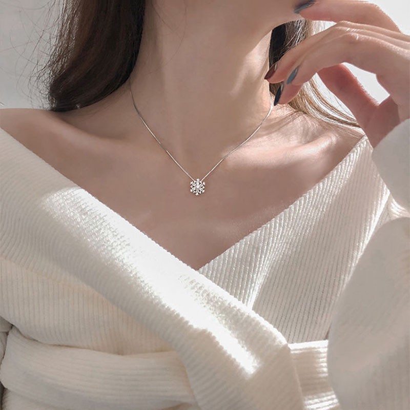 Dây chuyền bạc 925 mặt hình hoa tuyết đính đá thời trang phong cách Hàn Quốc ANTA Jewelry - ATJ3084