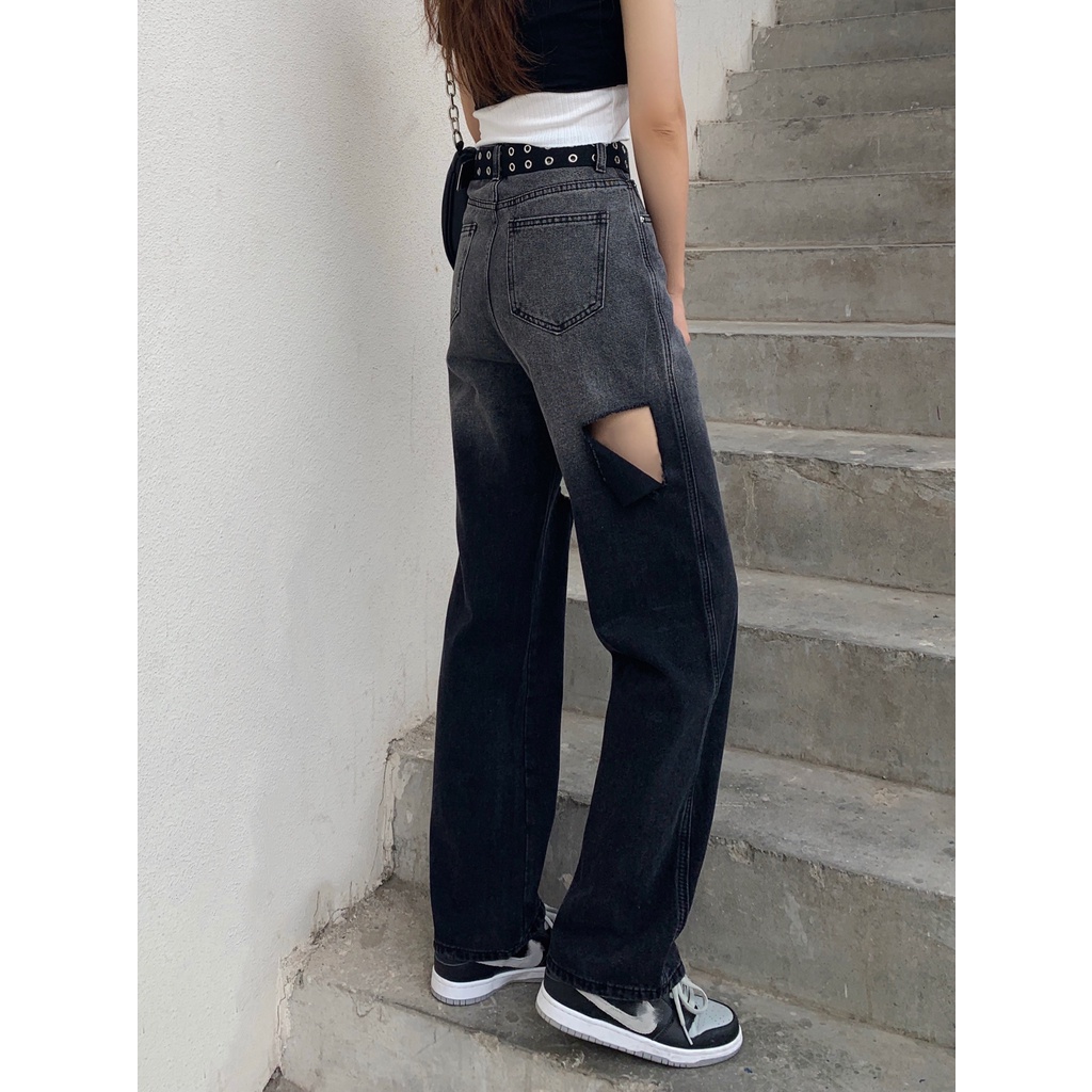Quần jeans Nữ Lưng Cao Ống Rộng Thời Trang Hàn