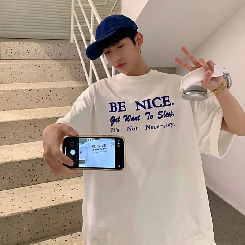 Áo Thun Tay Ngắn Dáng Rộng In Chữ Phong Cách Hip Hop Hàn Quốc Thời Trang Mùa Hè Cho Nam Size M-5XL