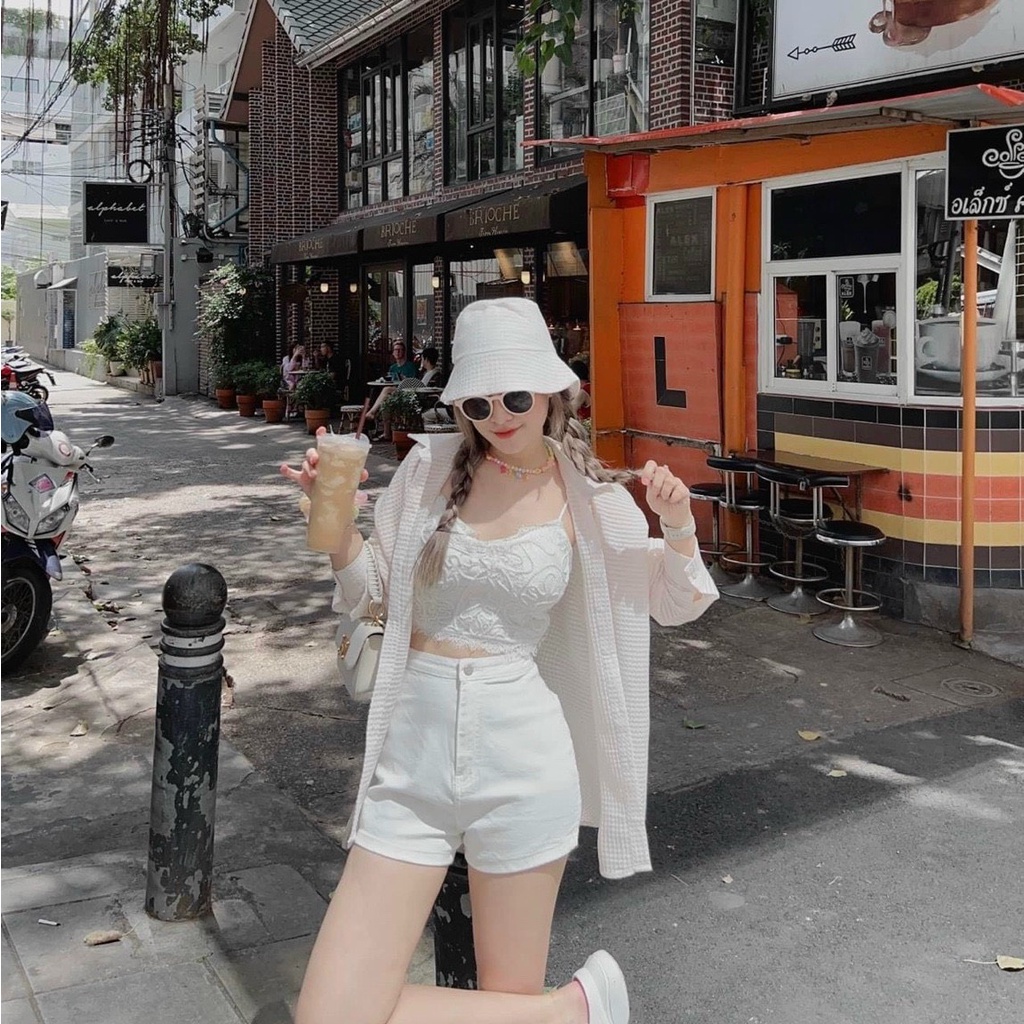 Sét 3 món nữ siêu xinh áo khoác áo bra ren kèm quần đùi thời trang