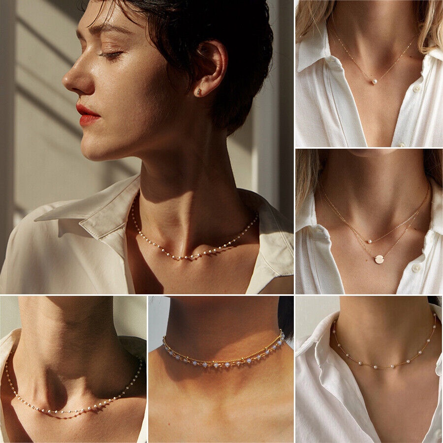 Vòng cổ Nhiều Lớp Đính Ngọc Trai Phong Cách Boho