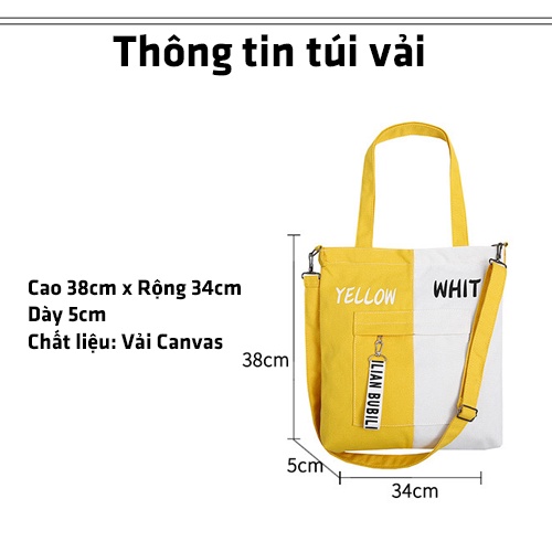 Túi Xách Tote Thời Trang Chất Liệu Vải Dung Tích Lớn Dùng Đựng Đồ Thiết Kế 2 Màu Tương Phản - A048