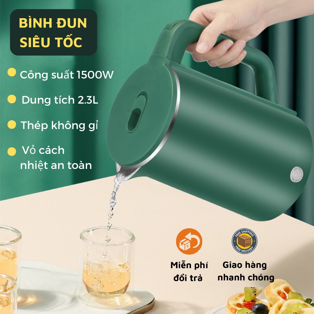 Ấm Nước Siêu Tốc Bình Đun Nước An Toàn 2 Lớp Giữ Nhiệt Thông Minh Cho Gia Đình ATILA SHOP