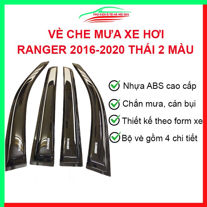 Vè che mưa cho xe ô tô Ranger 2016-2020 vè đen thái 2 màu bảo vệ trang trí xe
