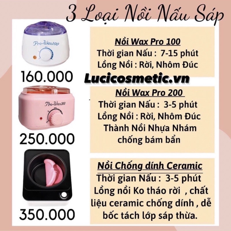 Combo nồi chống dính triệt lông sáp wax nóng 100gr ưwax nhập khẩu tặng mỡ trăn nguyên chất triệt lông nách,bikini,râu