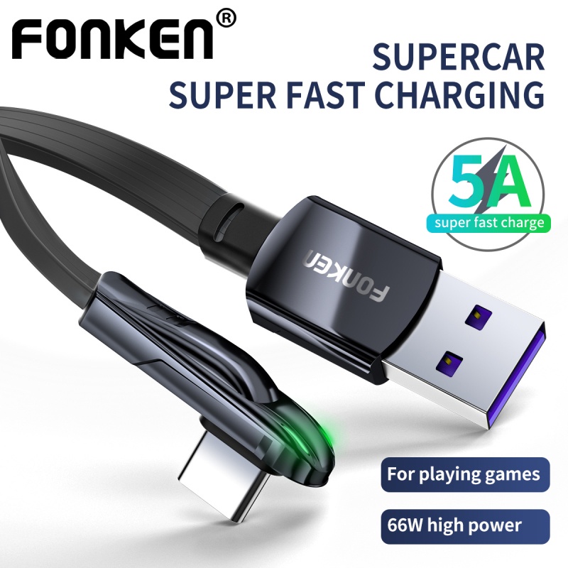 Cáp sạc nhanh FONKEN 5A 66W USB Type-C thiết kế 90 độ cho điện thoại Samsung Xiaomi Huawei
