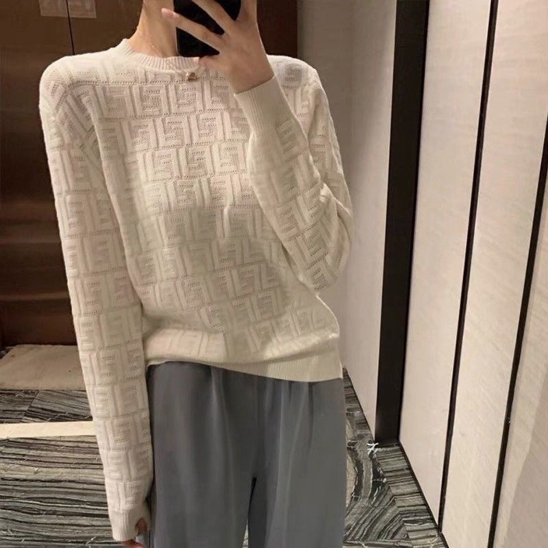 Hàng Châu Âu Bán Chạy Áo Sweater Chui Đầu Màu Trắng In Chữ F Phong Cách Lười Mùa Thu Mới Cho Nữ