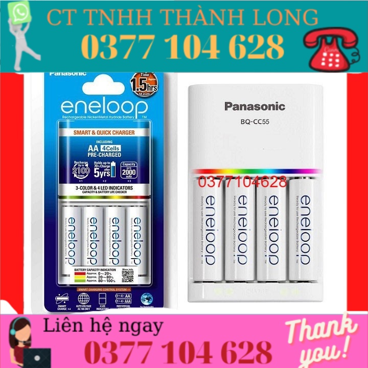 Sạc nhanh cao cấp 1.5 giờ Panasonic tự ngắt sạc, kèm 4 pin AA 2000mAh Rẻ Vô Đối