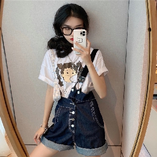 Set Áo Thun Lệch Vai Và Quần Yếm Jeans Thời Trang Dành Cho Nữ