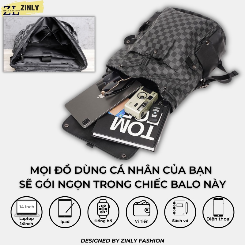 Balo da nam, balo da nữ chất liệu da PU cao cấp chống nước, balo đựng lap top 15.6inch - ZINLY