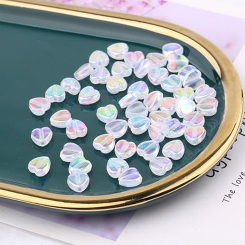 Set 100 hạt nhựa acrylic trong suốt 9mm hình trái tim dùng làm trang sức thủ công