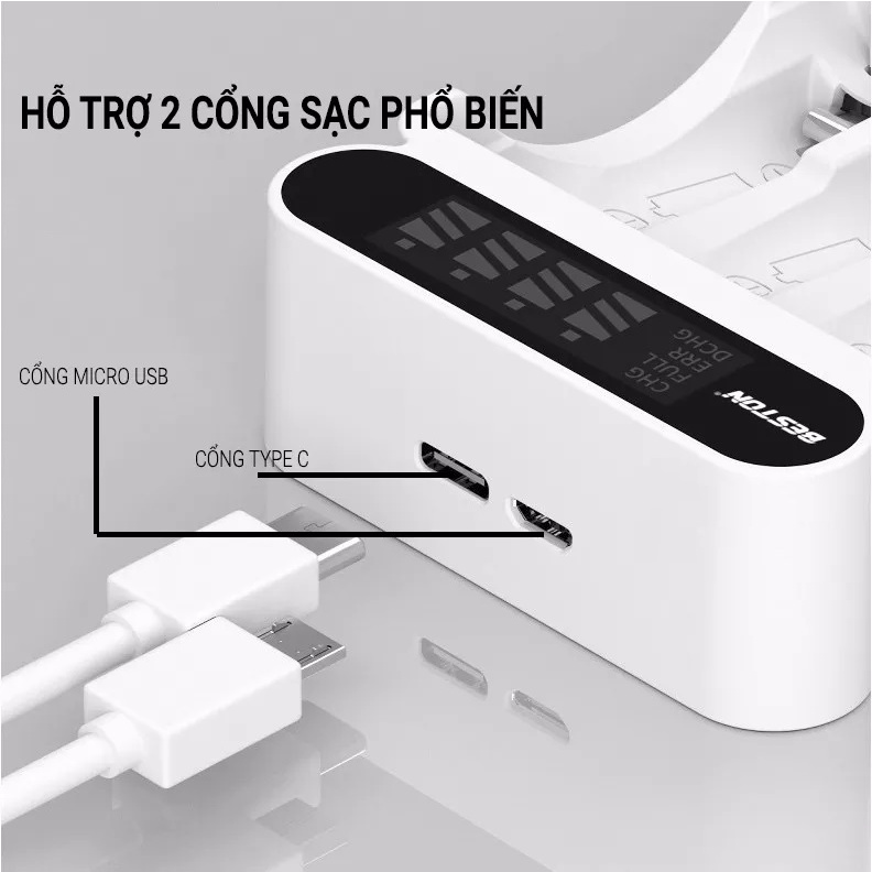 Bộ Sạc pin Beston C9023L AA AAA Sạc nhanh, tự ngắt khi đầy, màn hình LCD thông minh báo trạng thái sạc
