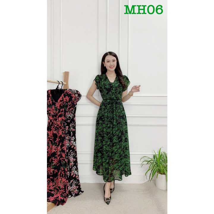 Đầm Trung Niên Sang Trọng Cao Cấp,Váy Lụa Nữ Cho Mẹ Đẹp Đi Chơi Dự Tiệc Du Lịch Dáng Dài Suông MH