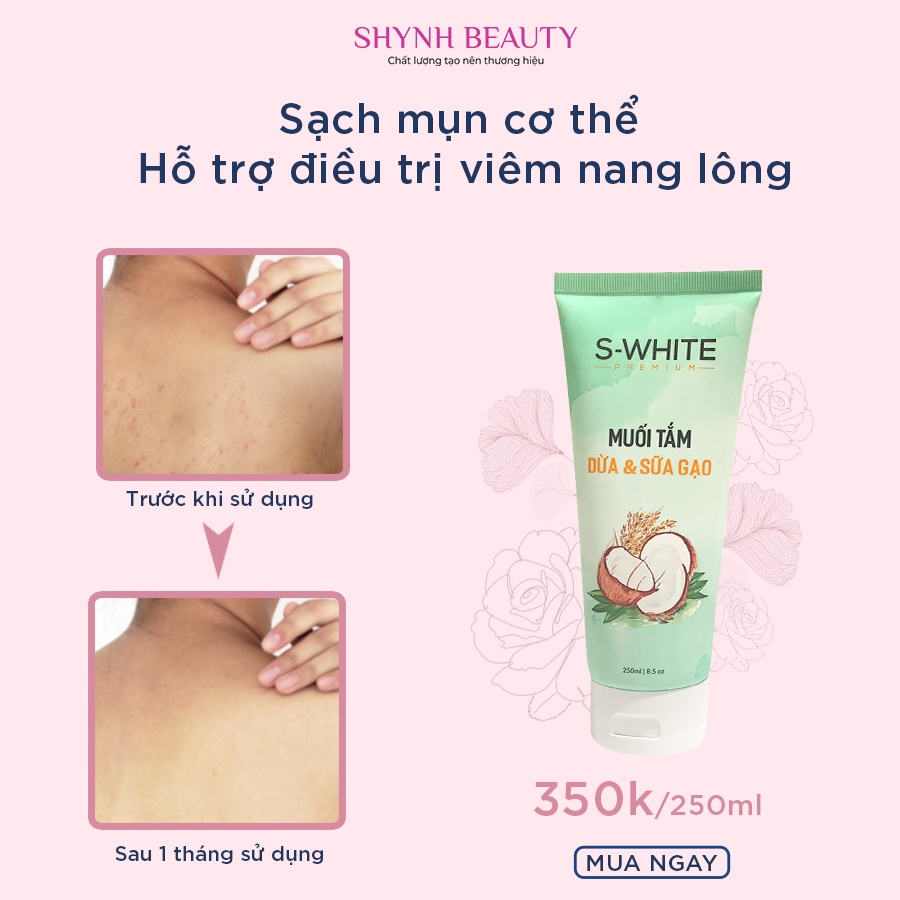 Combo dưỡng trắng và tẩy tế bào chết toàn thân_Kem body táo + muối tắm dừa và sữa gạo