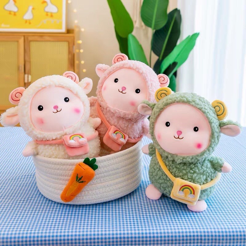 Cừu Lông Xù Nhồi Bông - Cừu Bông Đeo Túi Size 25cm
