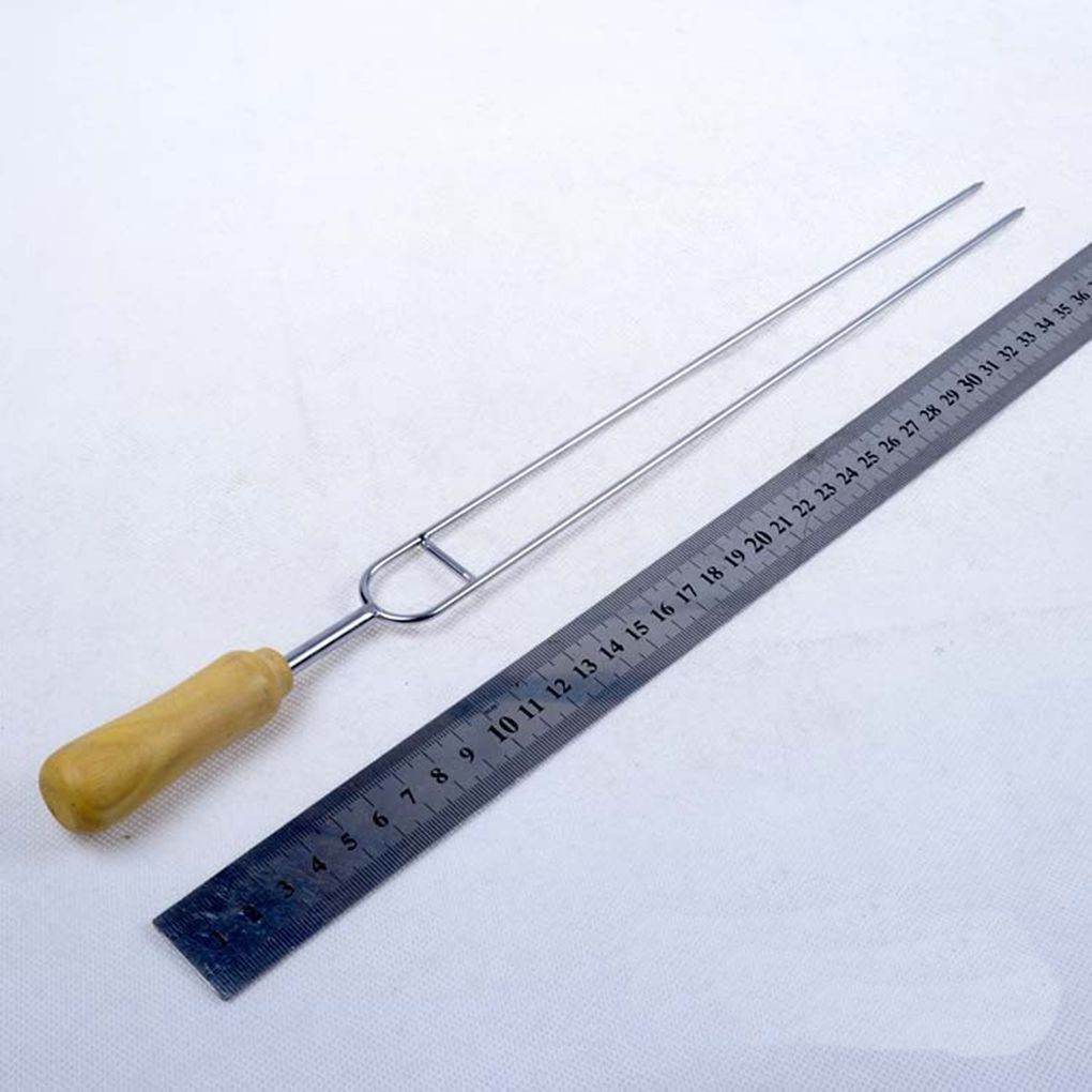 Xiên kim loại nướng thịt cá hình chữ U tay cầm gỗ tiện lợi