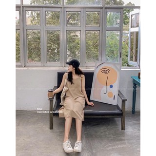 Váy hai dây🌸 Đầm Suông Chất Đũi Lụa Trơn Nữ Basic