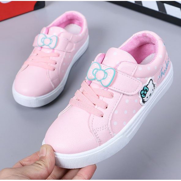 Giày thể thao hồng bé gái Hello Kitty nơ xinh xắn quai dán tiện lợi
