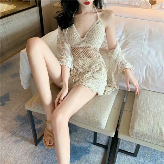 Set quần áo đi biển 3 món siêu xinh _  Set Bikini ren _ Hàng Quảng Châu bao đẹp