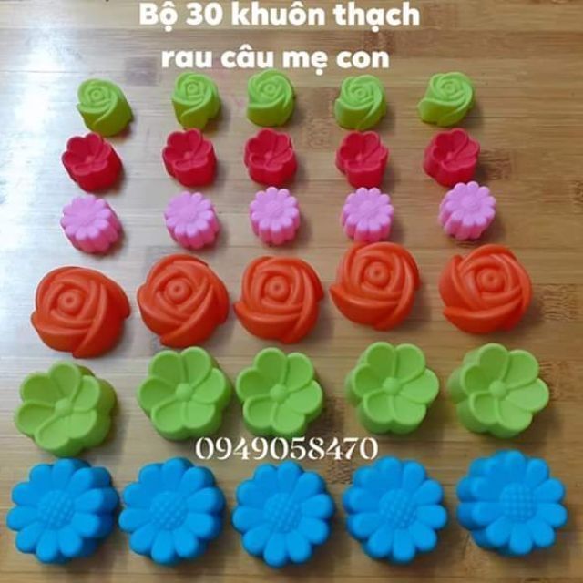 Bộ 30 khuôn thạch rau câu silicon hoa  mẹ con gồm 15 khuôn mẹ 5cm và 15 khuôn con 3cm hàng đẹp, dày dặn