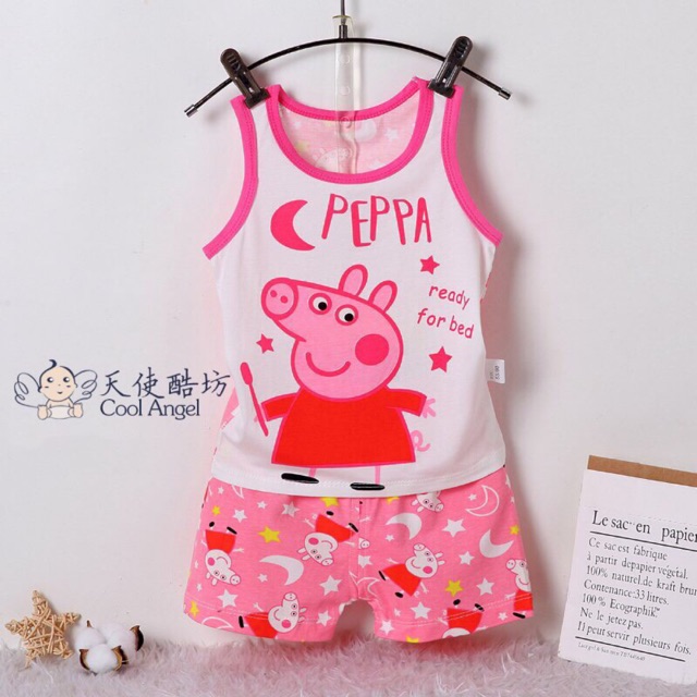 # Bộ đồ thun cotton ba lỗ bé gái# bộ đồ thun bé gái peppa,pony, kitty, thỏ, mickey, nàng tiên cá, mèo, voi#