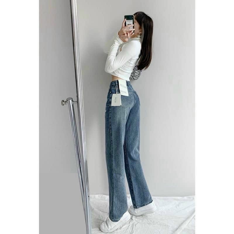 Quần jeans ống rộng xanh cá tính tôn dáng