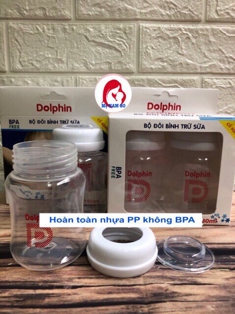 Bình Trữ Sữa ❣️ Bộ Đôi Bình Trữ Sữa Cổ Rộng 180ml DOLPHIN ❣️Hàng Công Ty không BPA an toàn cho bé yêu